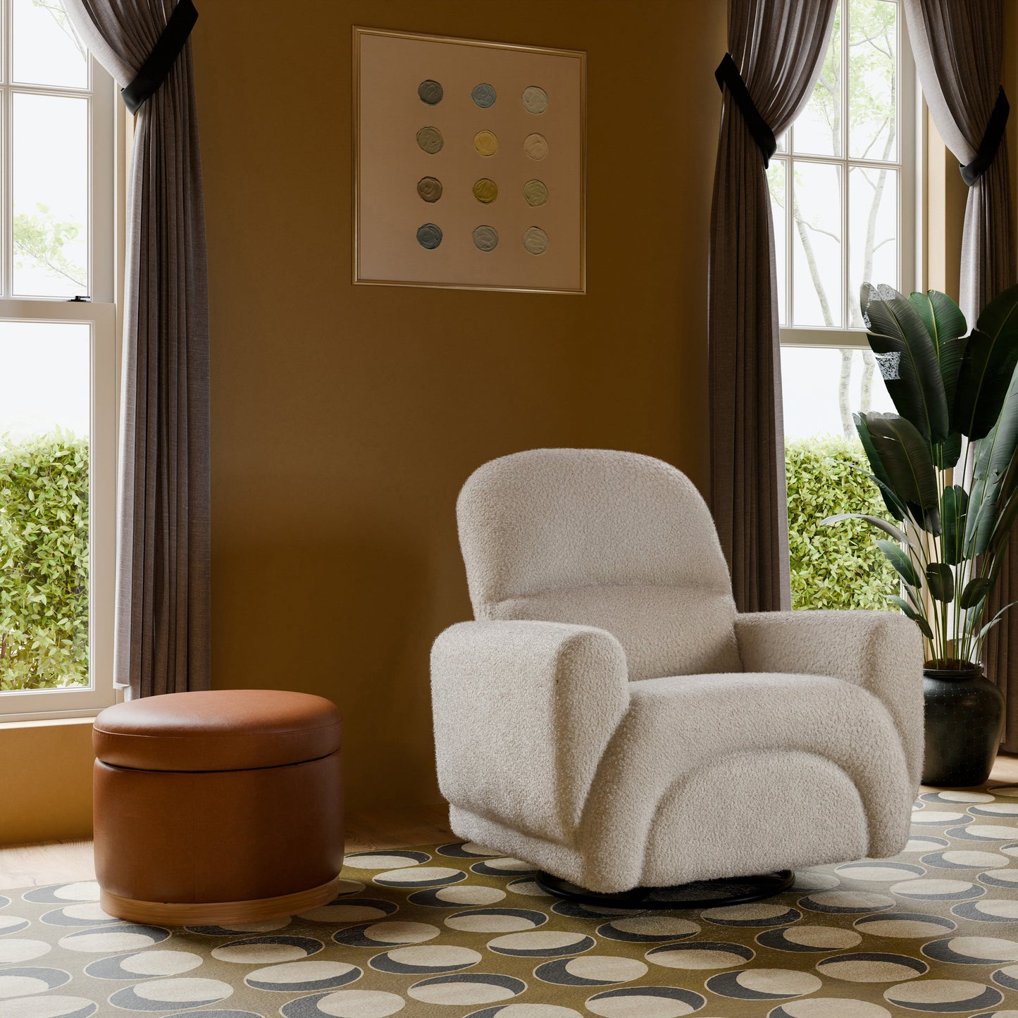 M22885TANLB,Naka Storage Ottoman in Vegan Tan Leather w/ Light Wood Base