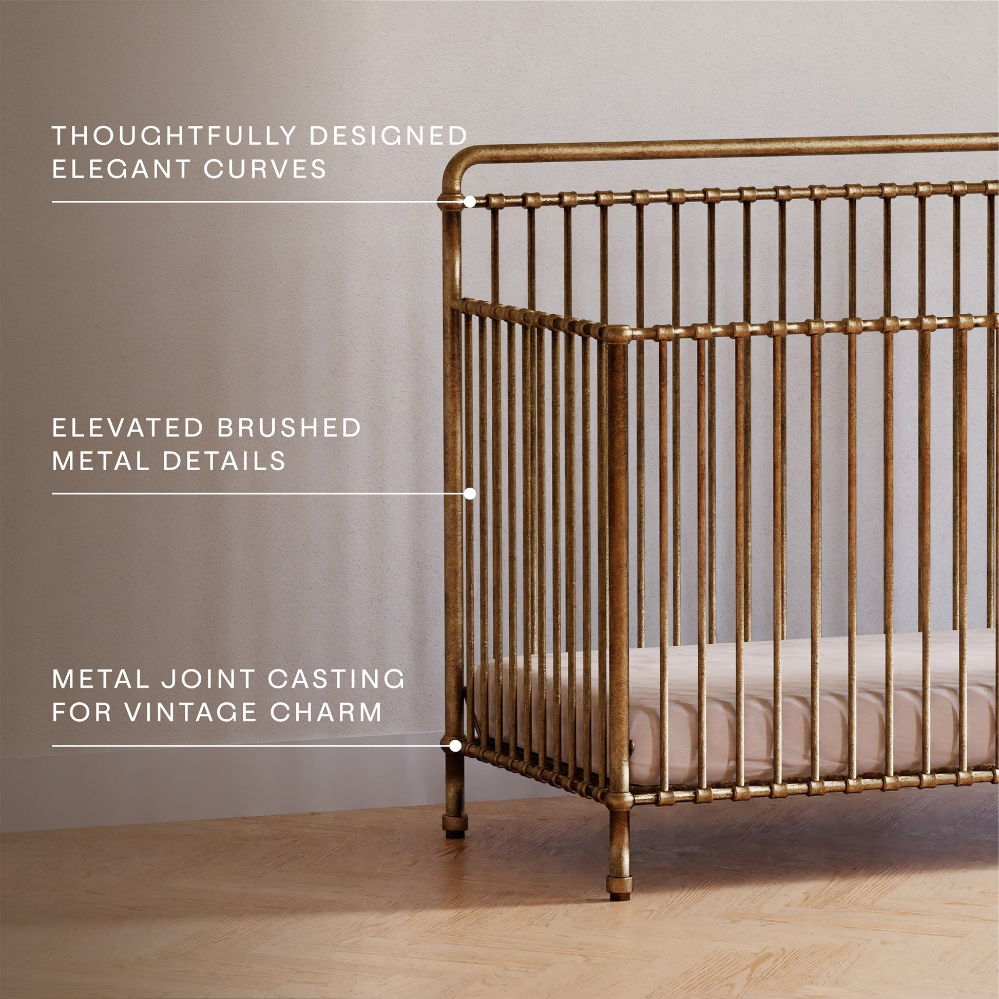 M15301VG,Winston 4-in-1 Convertible Crib in Vintage Gold