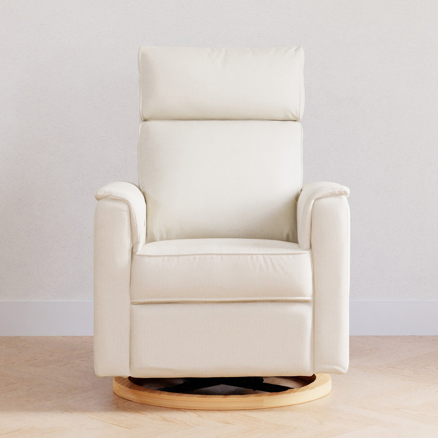 B17186PCMEWLB,Willa Plus Power Glider Recliner w/ Power Headrest in Performance Cream Eco-Weave w/Light Wood base