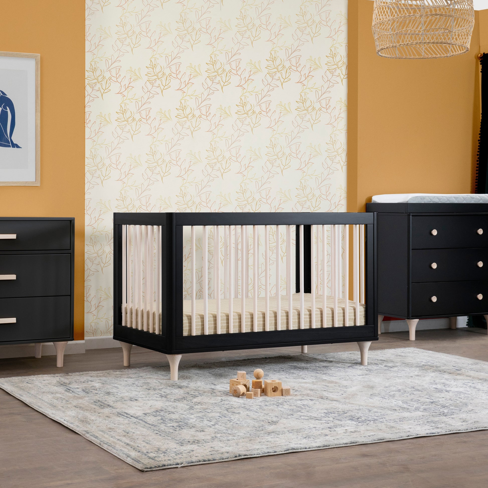 M9001BNX,Lolly 3-in-1 Convertible Crib w/Toddler Bed Conversion in Black/WashedNatural