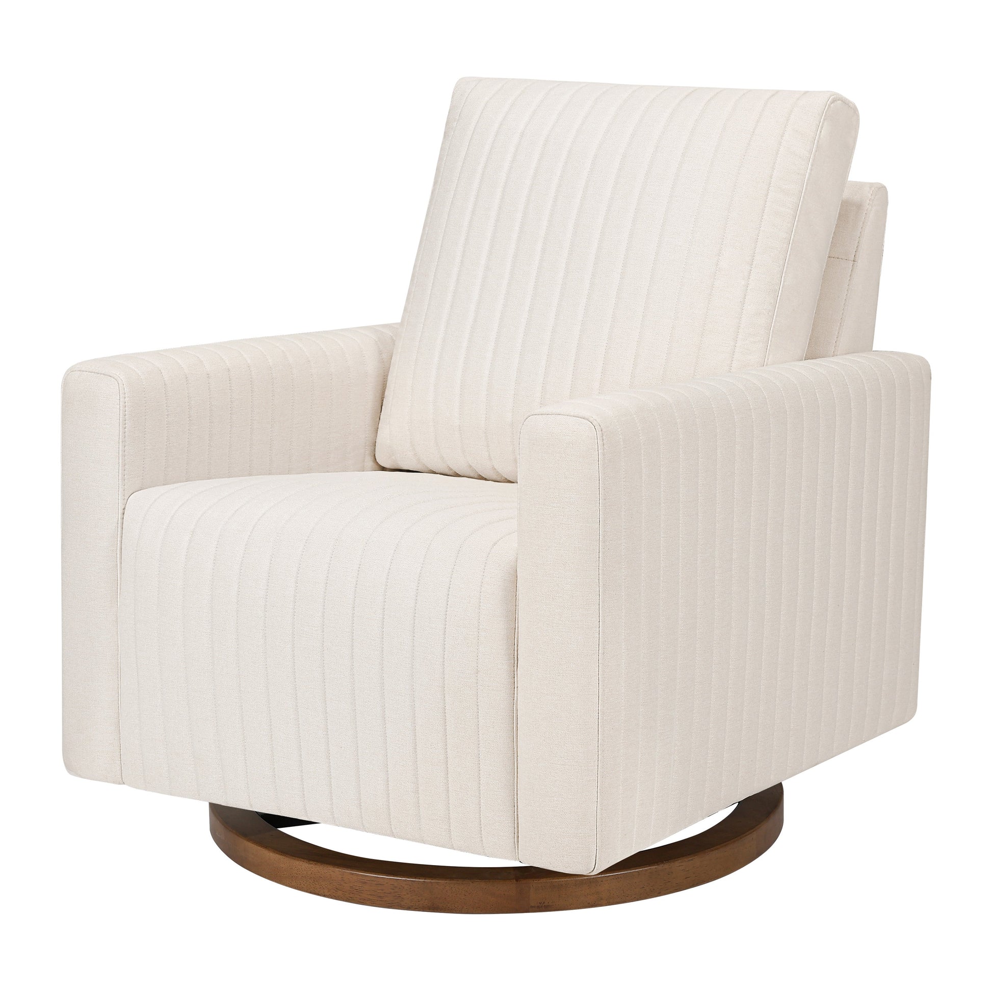 M26687PCMEWDB,Poe Channeled Swivel Glider in Performance Cream Eco-Weave w/ Dark Wood Base
