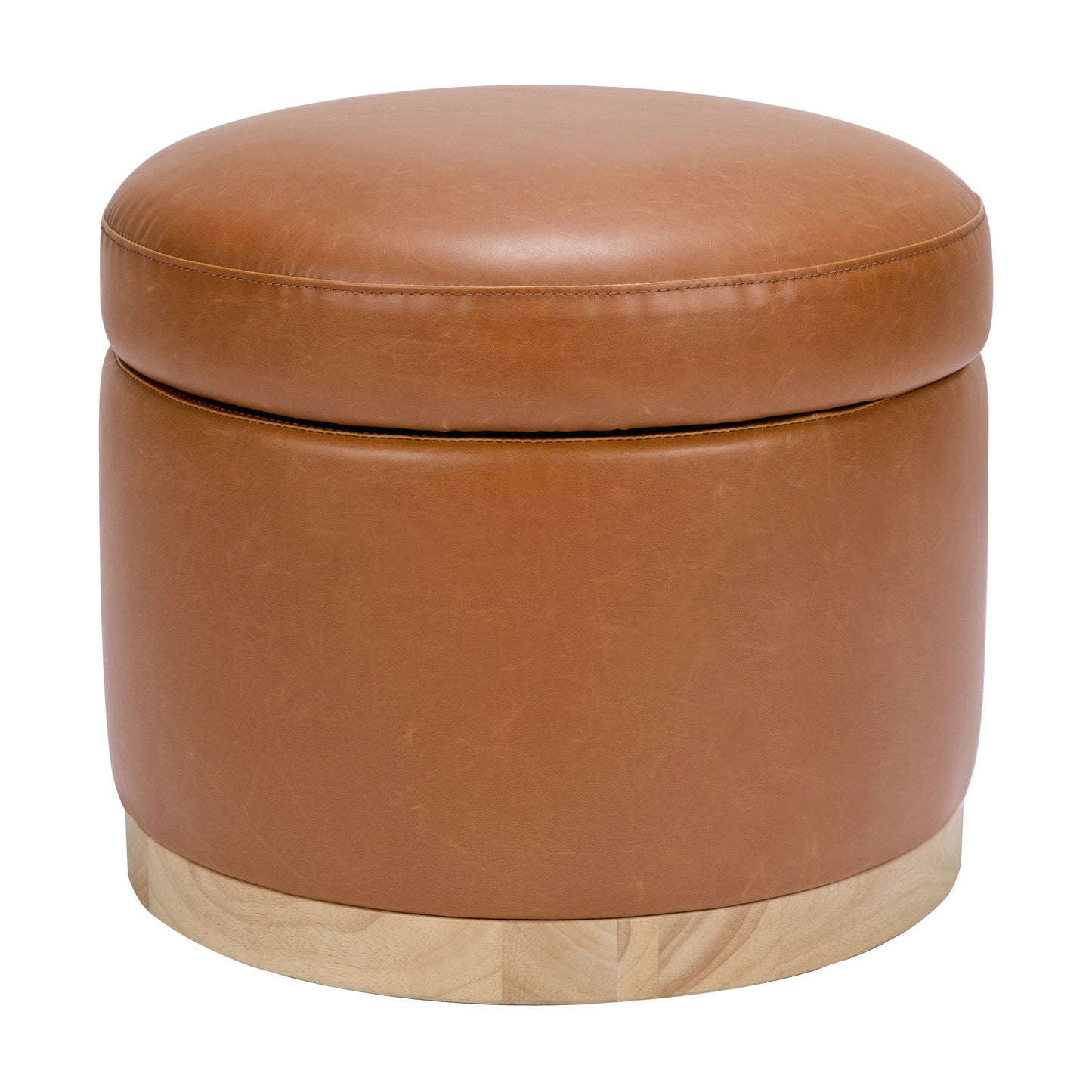 M22885TANLB,Naka Storage Ottoman in Vegan Tan Leather w/ Light Wood Base