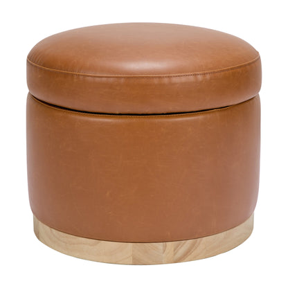 M22885TANLB,Naka Storage Ottoman in Vegan Tan Leather w/ Light Wood Base