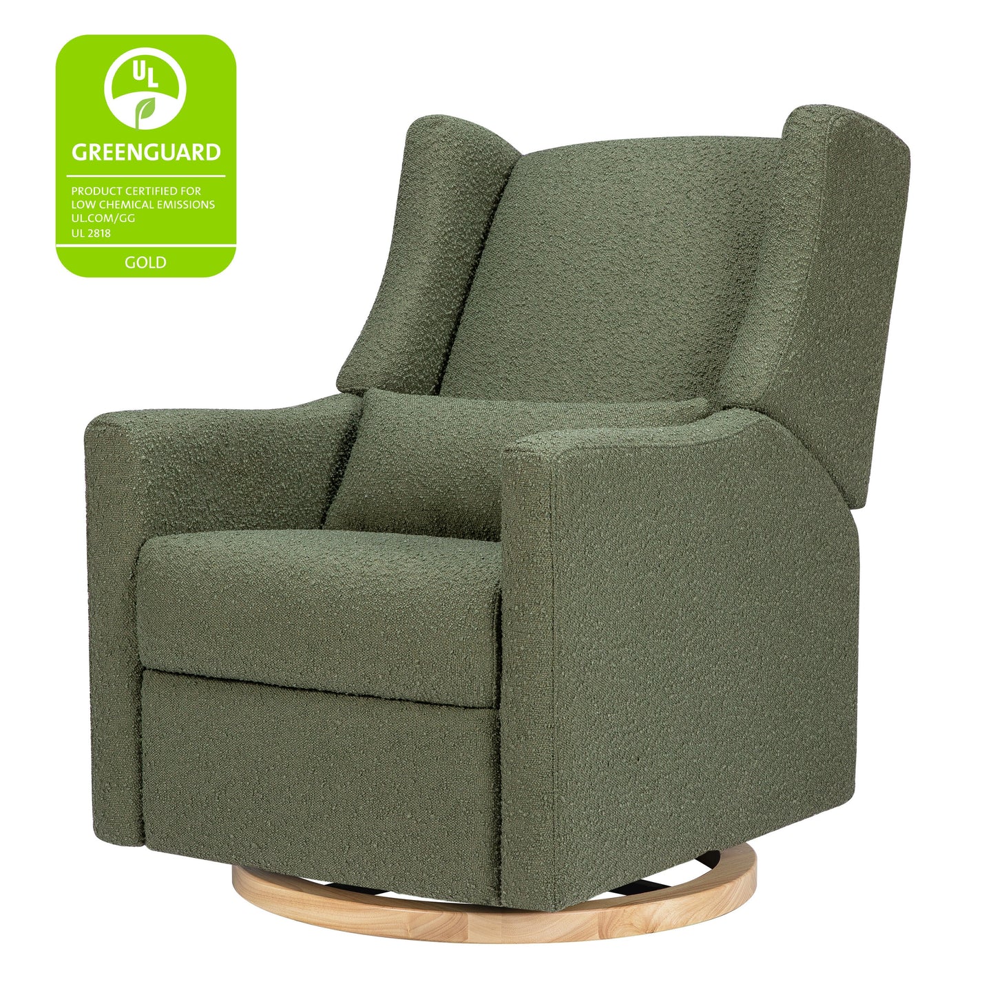 M11288OBLB,Kiwi Glider Recliner w/ Electronic Control and USB in Olive Boucle w/Light Wood Base