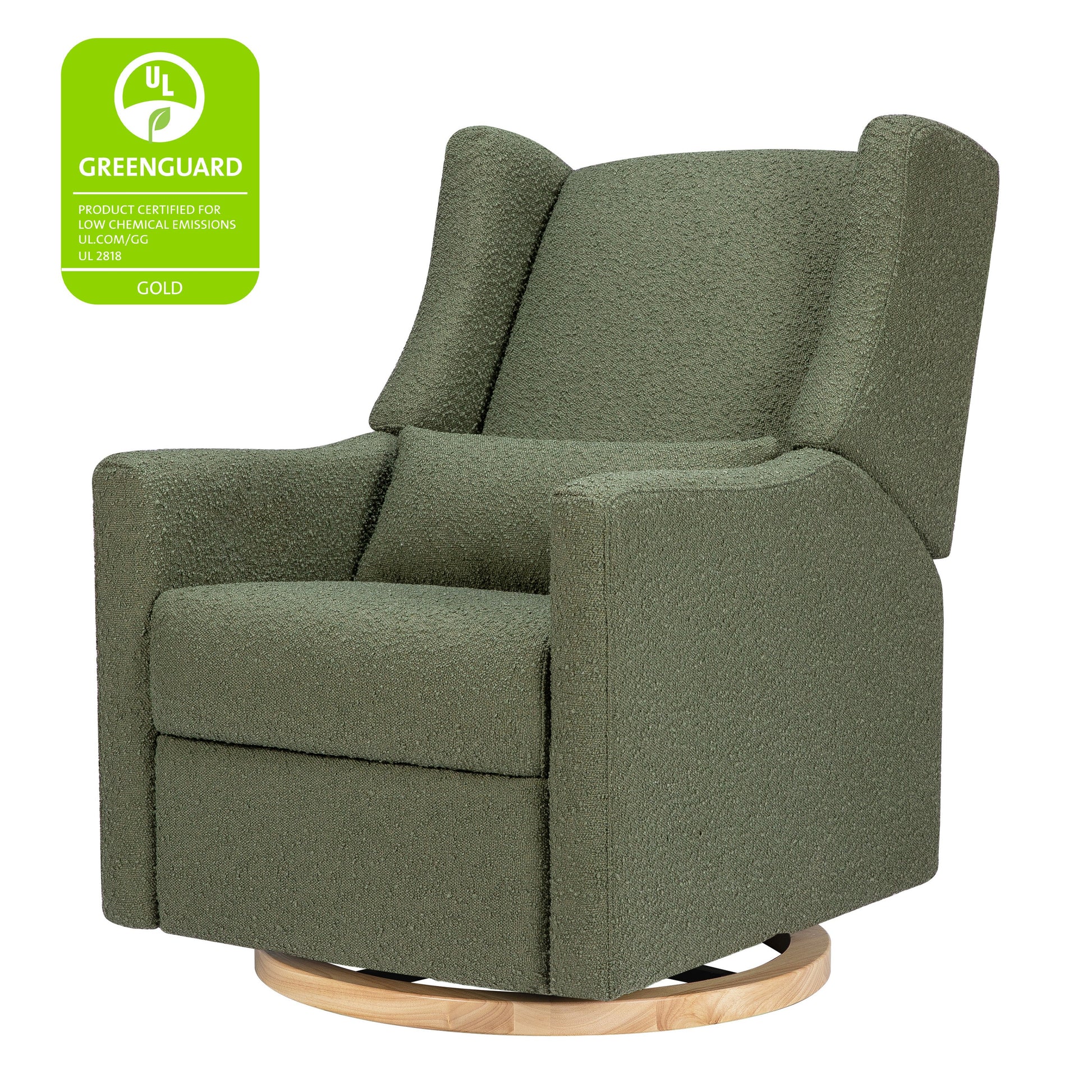 M11288OBLB,Kiwi Glider Recliner w/ Electronic Control and USB in Olive Boucle w/Light Wood Base