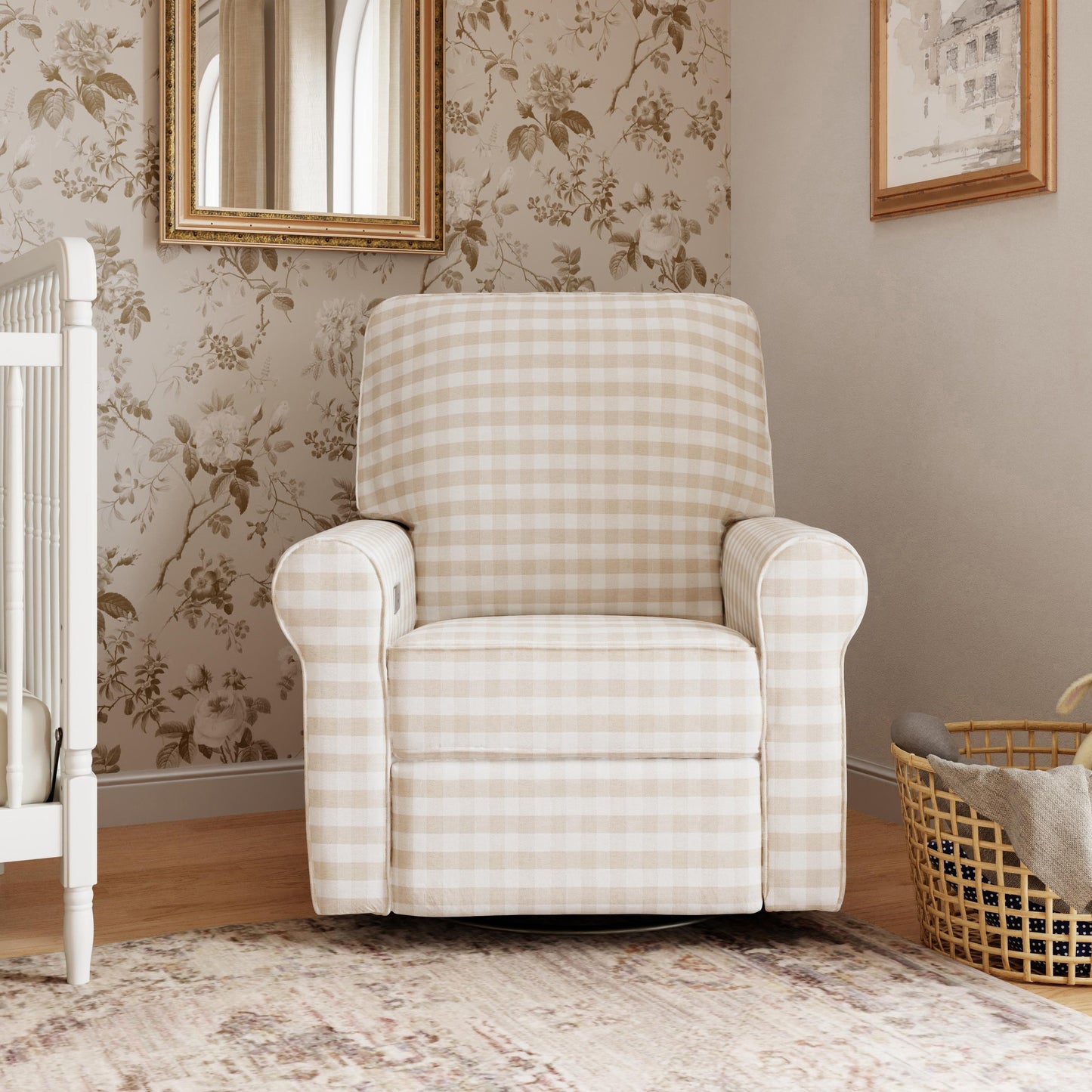 B17787TGH,Monroe Pillowback Power Recliner in Tan Gingham