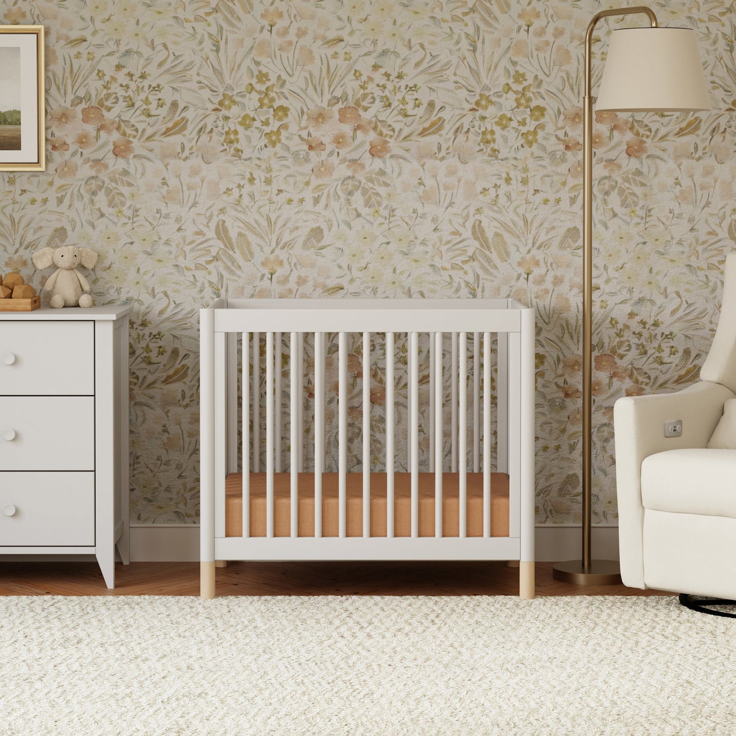 M12998WNX,Gelato 4-in-1 Convertible Mini Crib and Twin bed in White Finish w/Washed Natural Feet