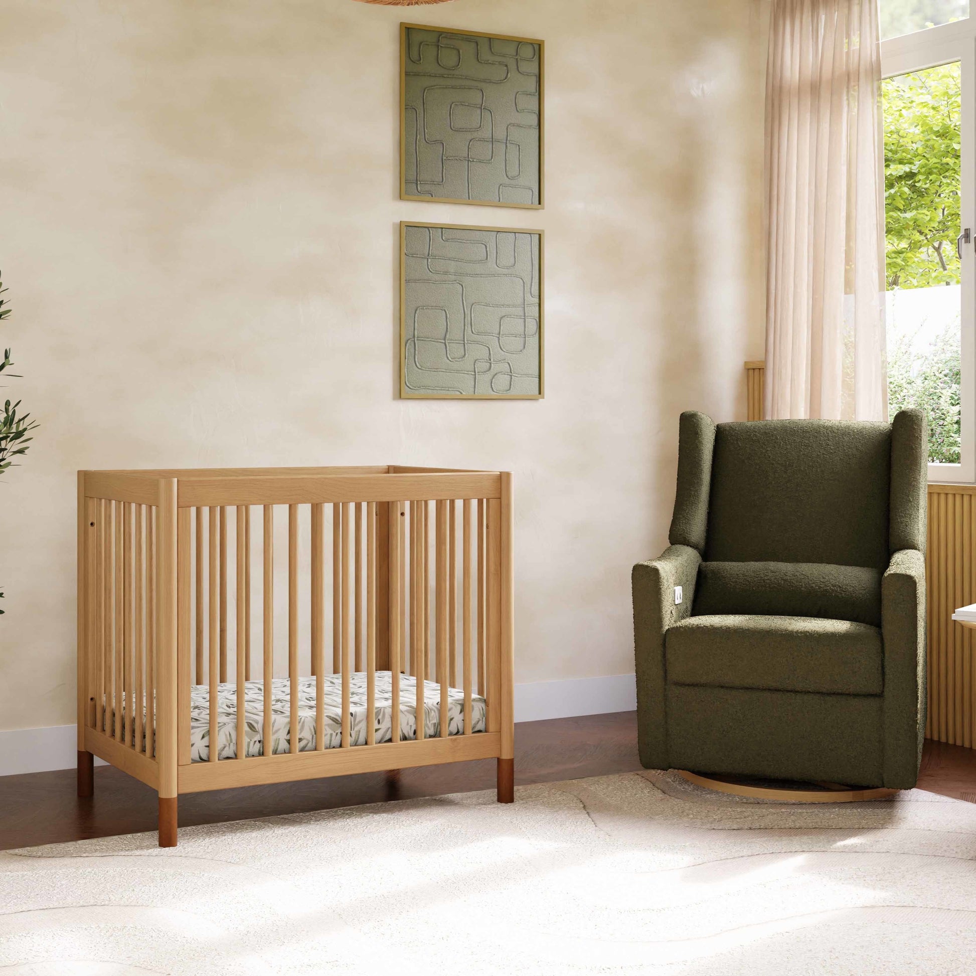 M12998HYVTL,Gelato 4-in-1 Convertible Mini Crib and Twin bed in Honey with Vegan Tan Leather Feet