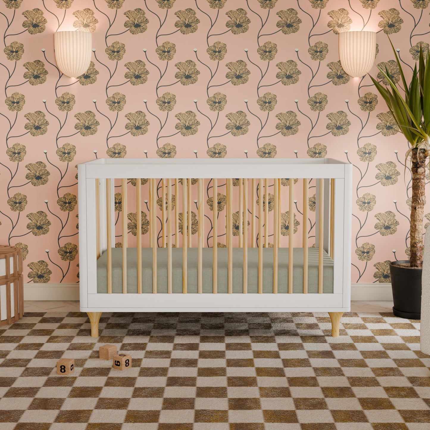 M9001WN,Lolly 3-in-1 Convertible Crib w/Toddler Bed Conversion Kit in White/Natural