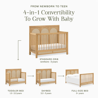 M24801HYPSEW,Eloise 4-in-1 Convertible Crib in Honey & Performance Sand Eco-Weave
