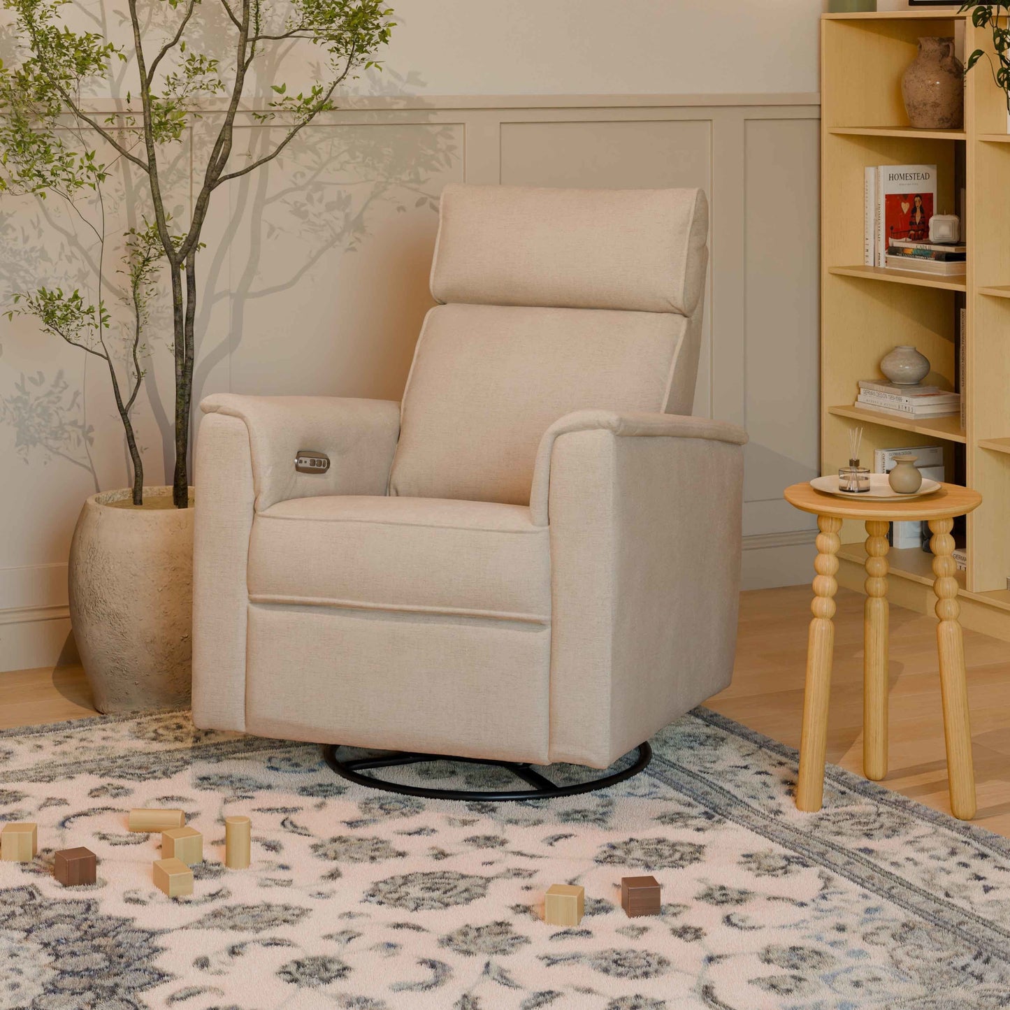 M17186PBEW,Willa Plus Power Glider Recliner w/ Power Headrest in Performance Beach Eco-Weave