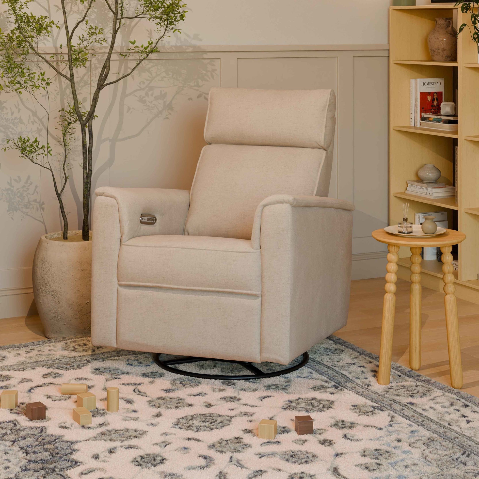 M17186PBEW,Willa Plus Power Glider Recliner w/ Power Headrest in Performance Beach Eco-Weave