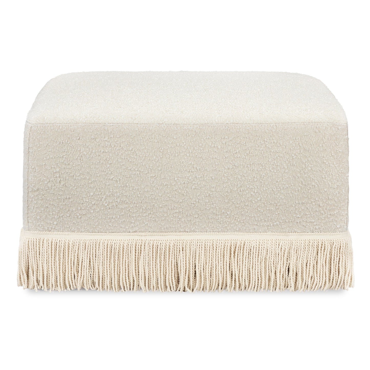M21785WBIF,Crawford Gliding Ottoman in Ivory Boucle with Ivory Tassel Fringe