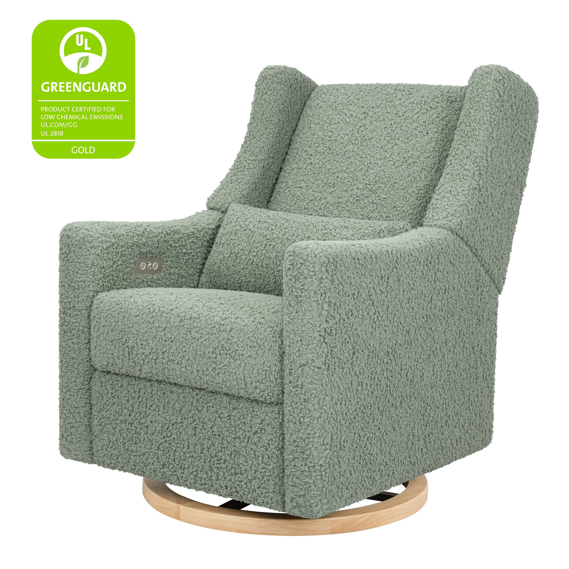 M11288STLB,Kiwi Glider Recliner w/ Electronic Control and USB in Sage Teddy Loop w/ Light Wood Base