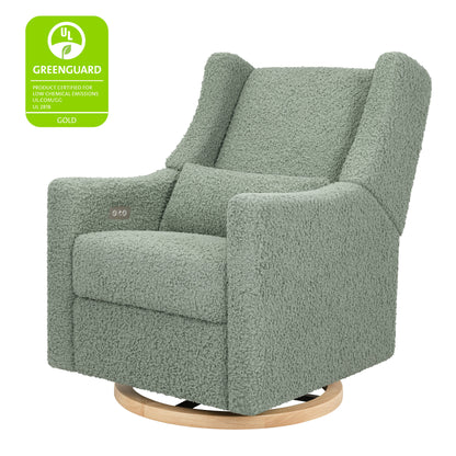 M11288STLB,Kiwi Glider Recliner w/ Electronic Control and USB in Sage Teddy Loop w/ Light Wood Base