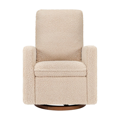 M20987CSGDB,Cali Pillowback Swivel Glider in Chai Shearling w/ Dark Wood Base