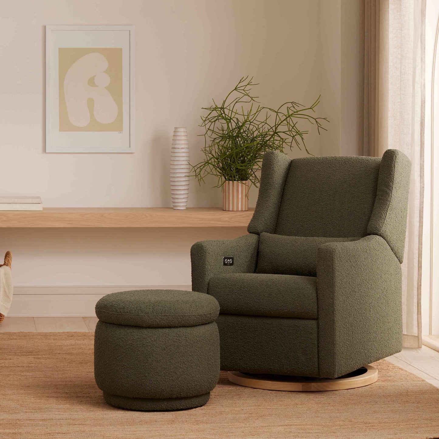 M22985OB,Enoki Storage Ottoman in Olive Boucle