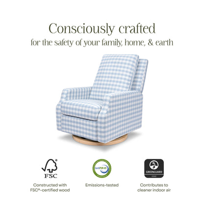 M22287BGHLB,Crewe Recliner and Swivel Glider in Blue Gingham with Light Wood Base