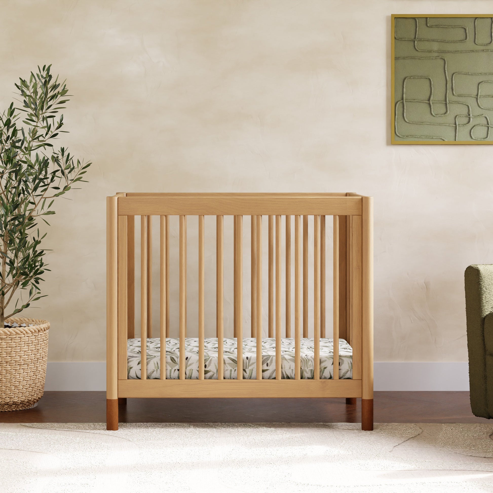 M12998HYVTL,Gelato 4-in-1 Convertible Mini Crib and Twin bed in Honey with Vegan Tan Leather Feet