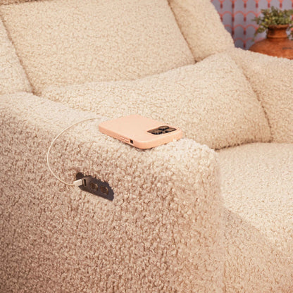 M11286AT,Kiwi Plus Power Glider Recliner w/ Power Headrest in Almond Teddy Loop