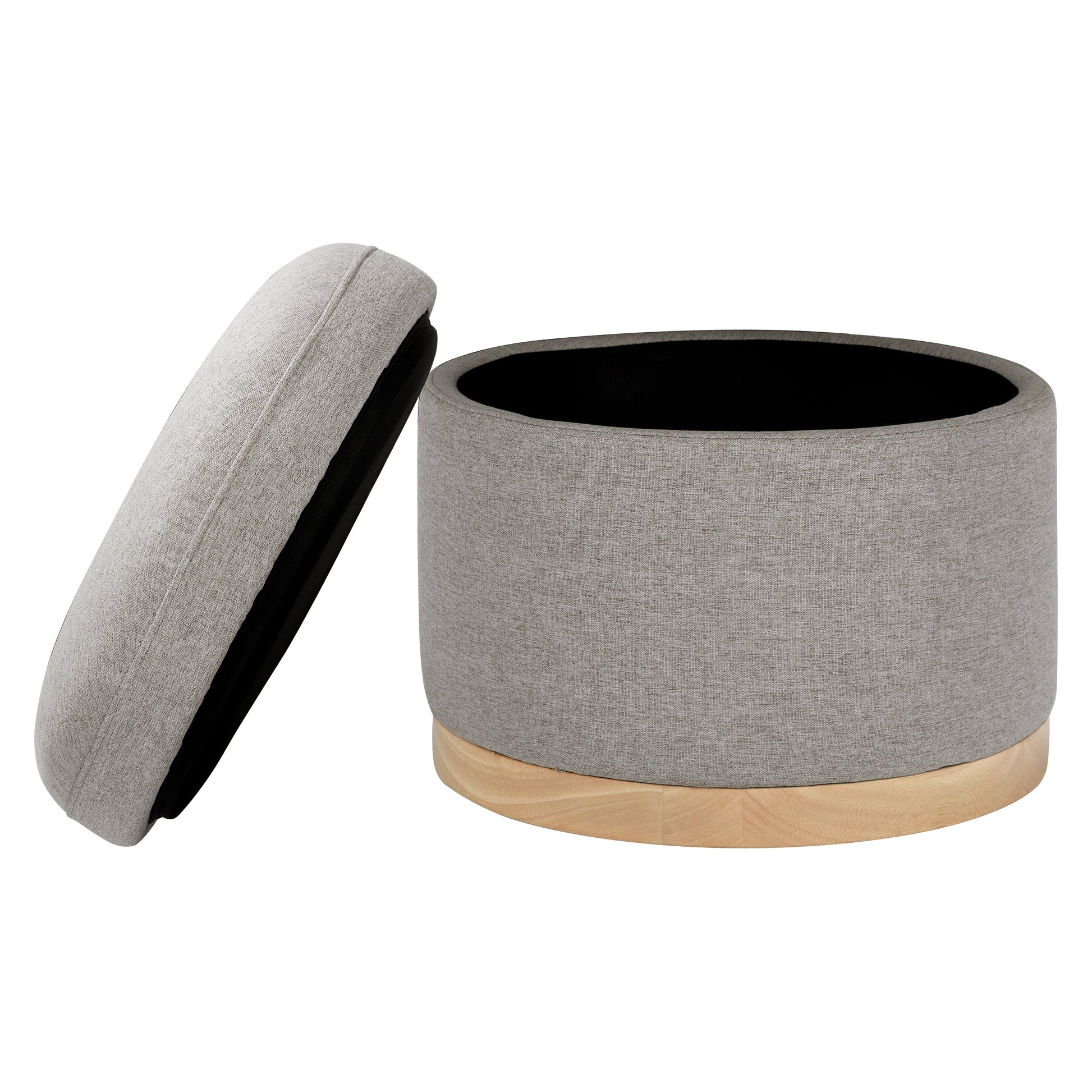 M22885PGEWLB,Naka Storage Ottoman in Performance Grey Eco-Weave w/ Light Wood Base