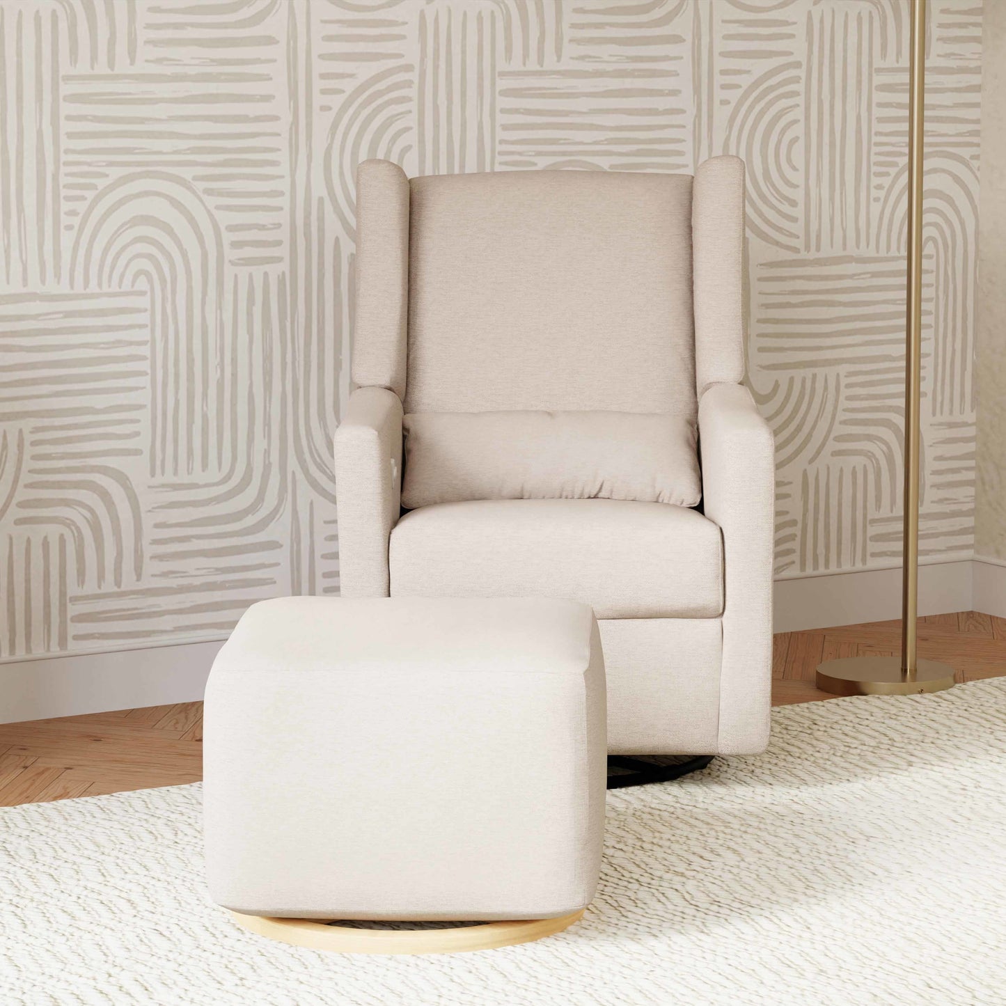 M26385PBEWLB,Kiwi Gliding Ottoman in Performance Beach Eco-Weave w/ Light Wood Base