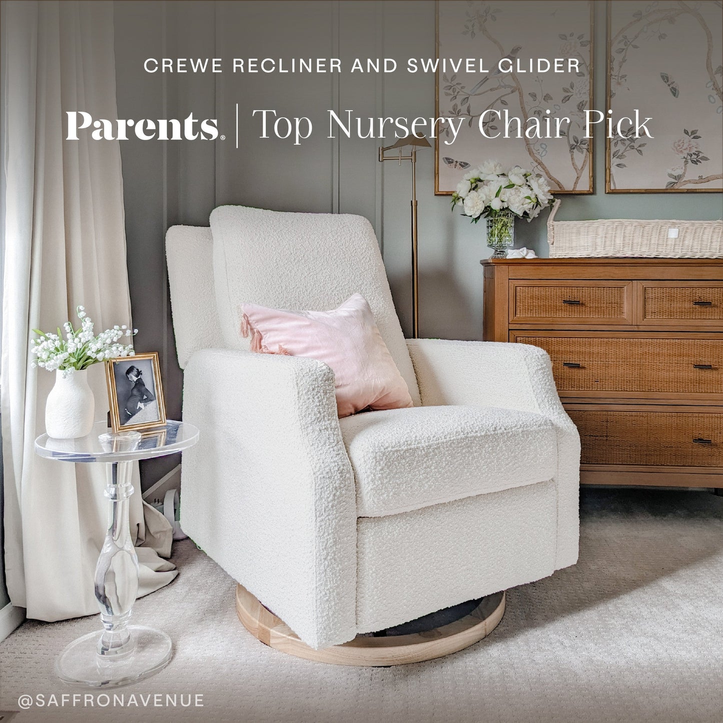 M22287WBLB,Crewe Recliner and Swivel Glider in Ivory Boucle w/Light Wood Base