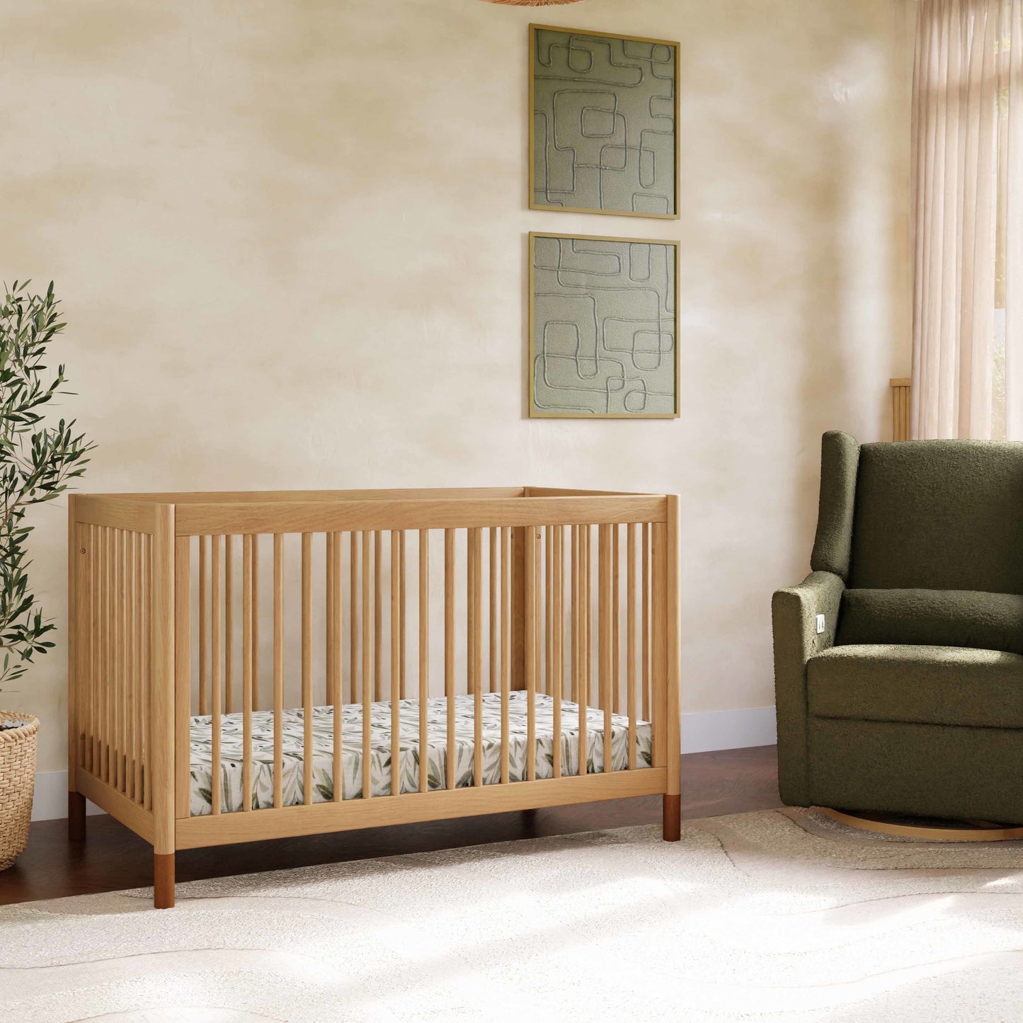 M12901HYVTL,Gelato 4-in-1 Convertible Crib w/Toddler Bed Kit in Honey/Vegan Tan Leather Feet