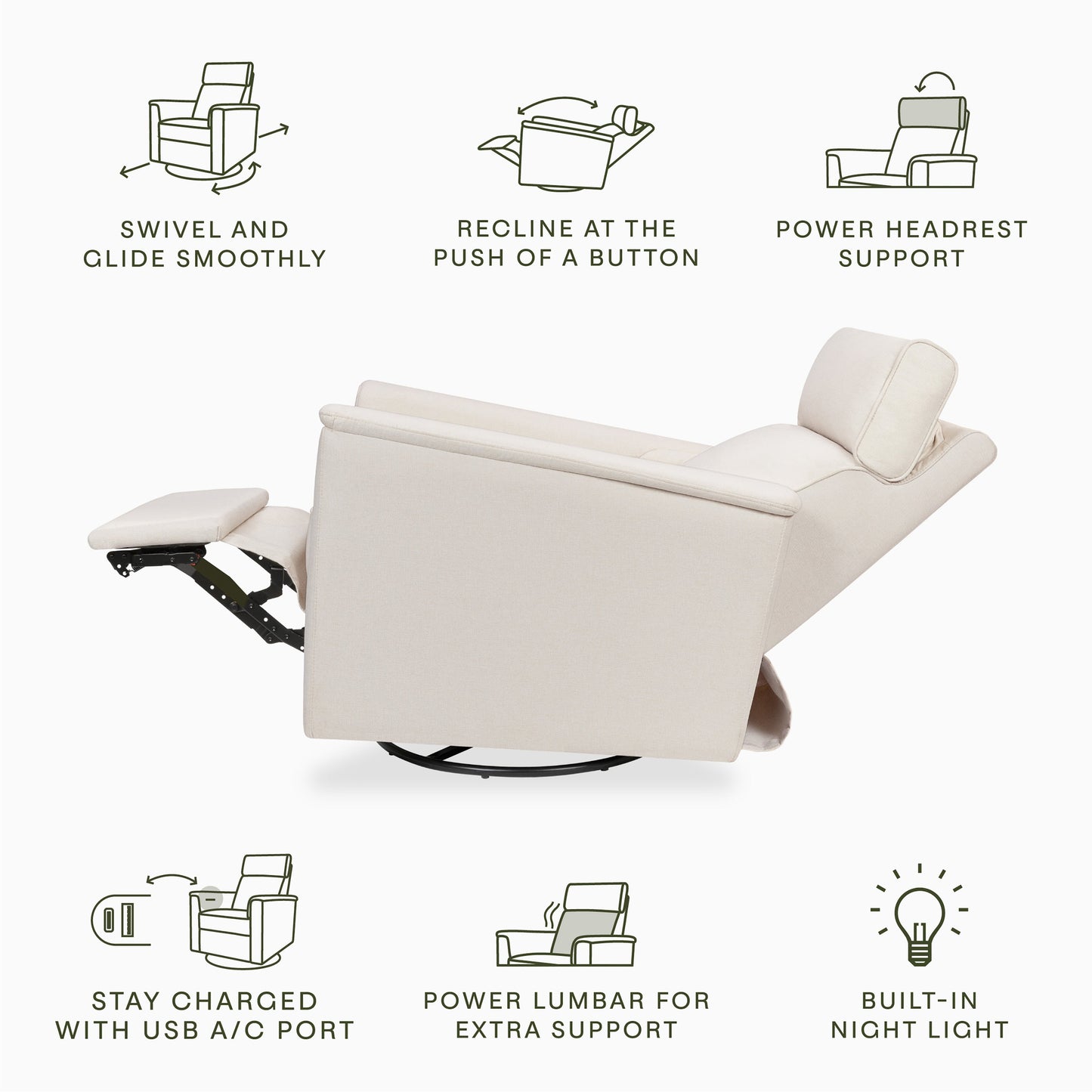 M17182PCMEW,Willa Pro Power Glider Recliner w/ Power Lumbar in Performance Cream Eco-Weave