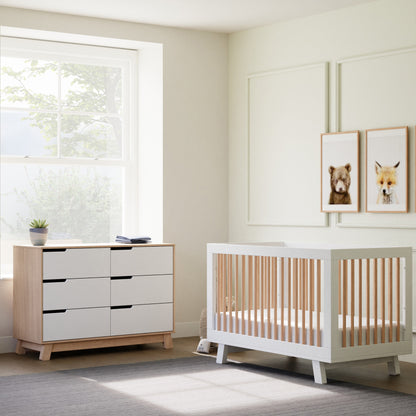 M4216NXW,Hudson 6-Drawer Double Dresser  Assembled in Washed Natural and White