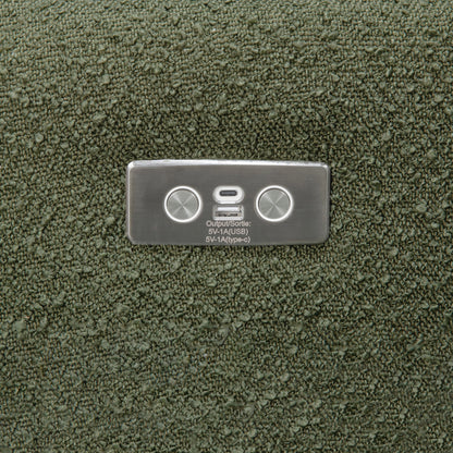 M11288OBLB,Kiwi Glider Recliner w/ Electronic Control and USB in Olive Boucle w/Light Wood Base