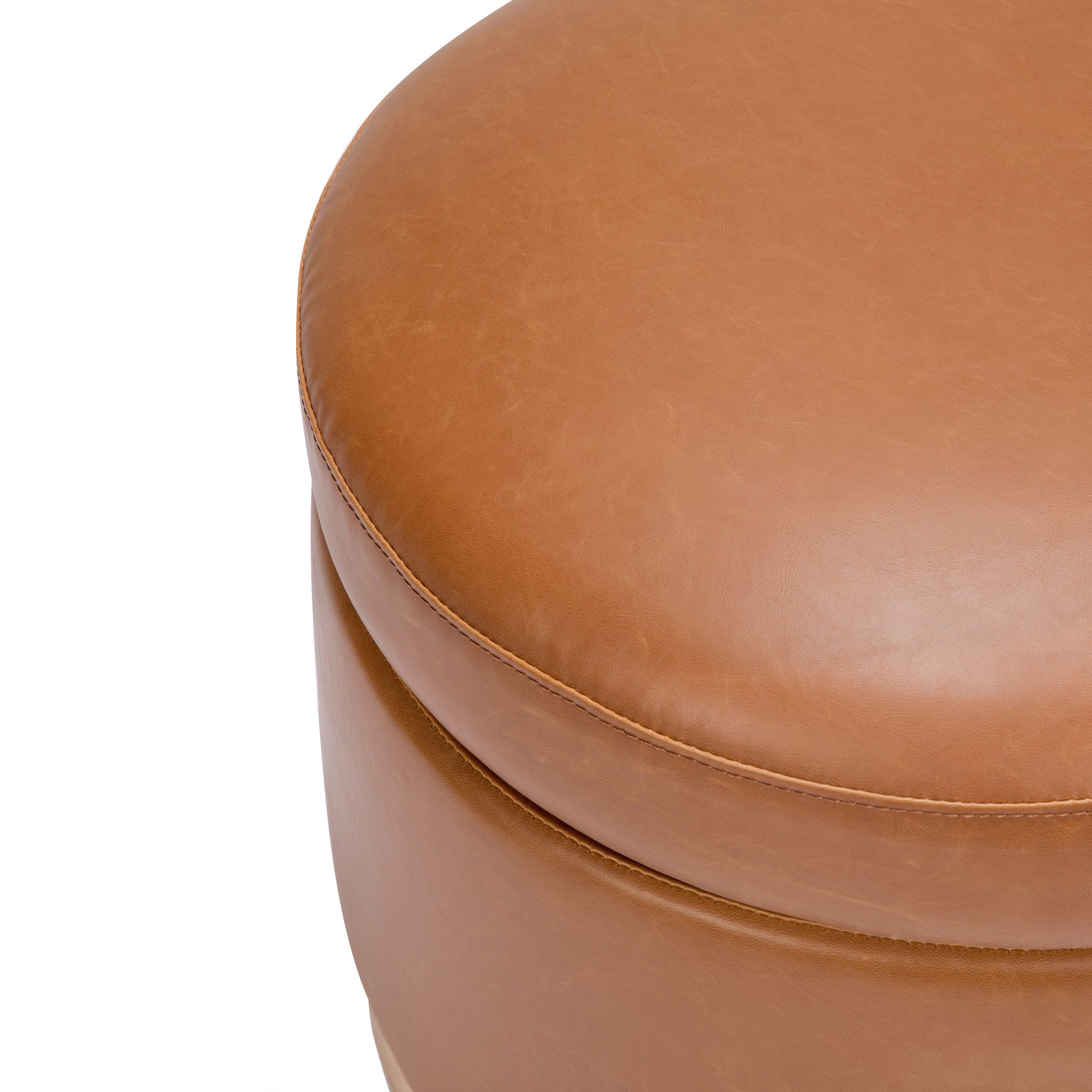 M22885TANLB,Naka Storage Ottoman in Vegan Tan Leather w/ Light Wood Base