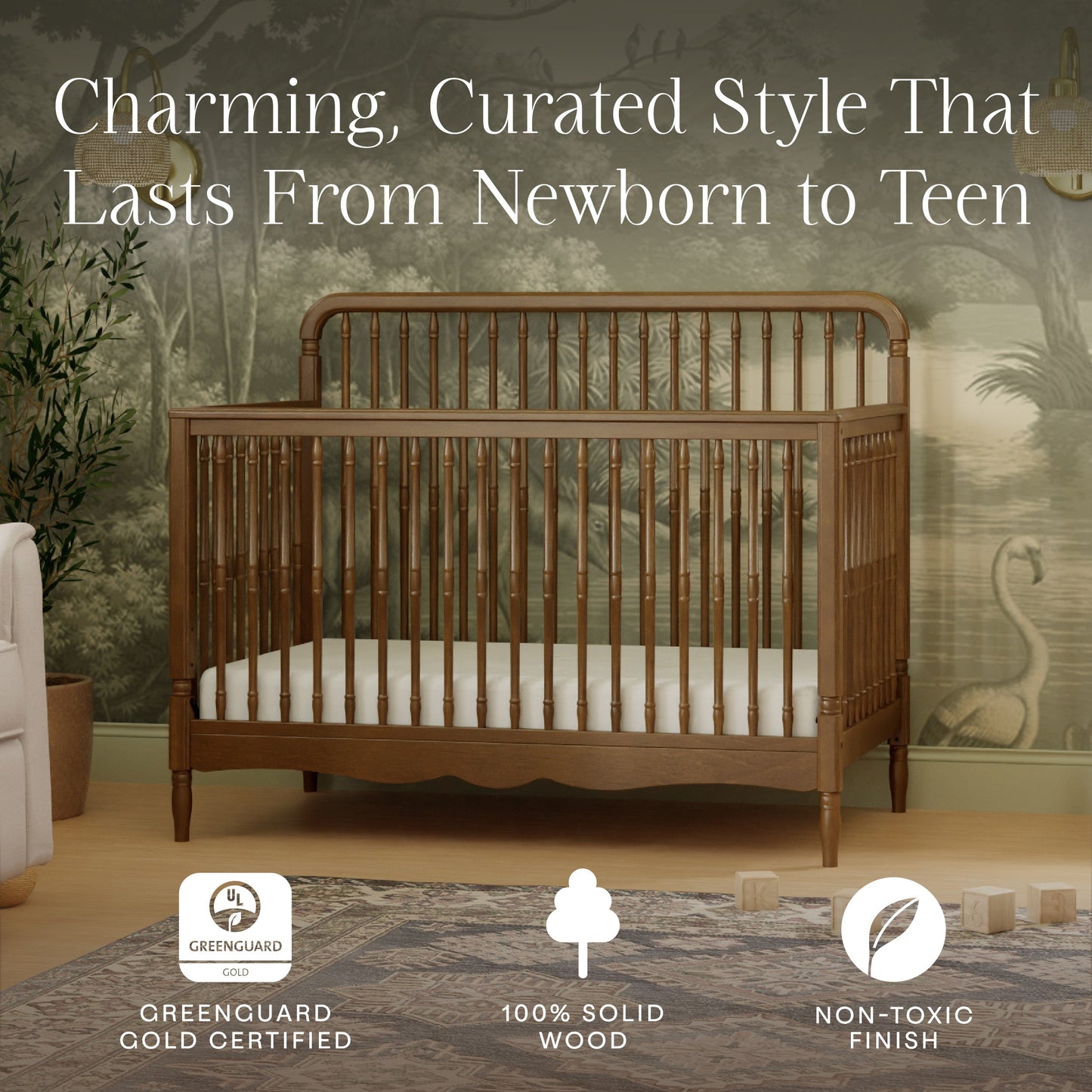 M7141NL,Liberty 4-in-1 Convertible Spindle Crib in Natural Walnut
