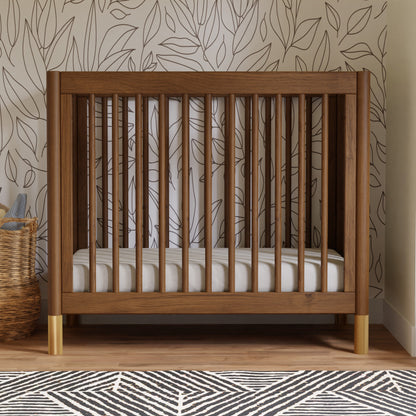 M12998NLGLD,Gelato 4-in-1 Convertible Mini Crib and Twin bed in Natural Walnut Finish with Gold Feet