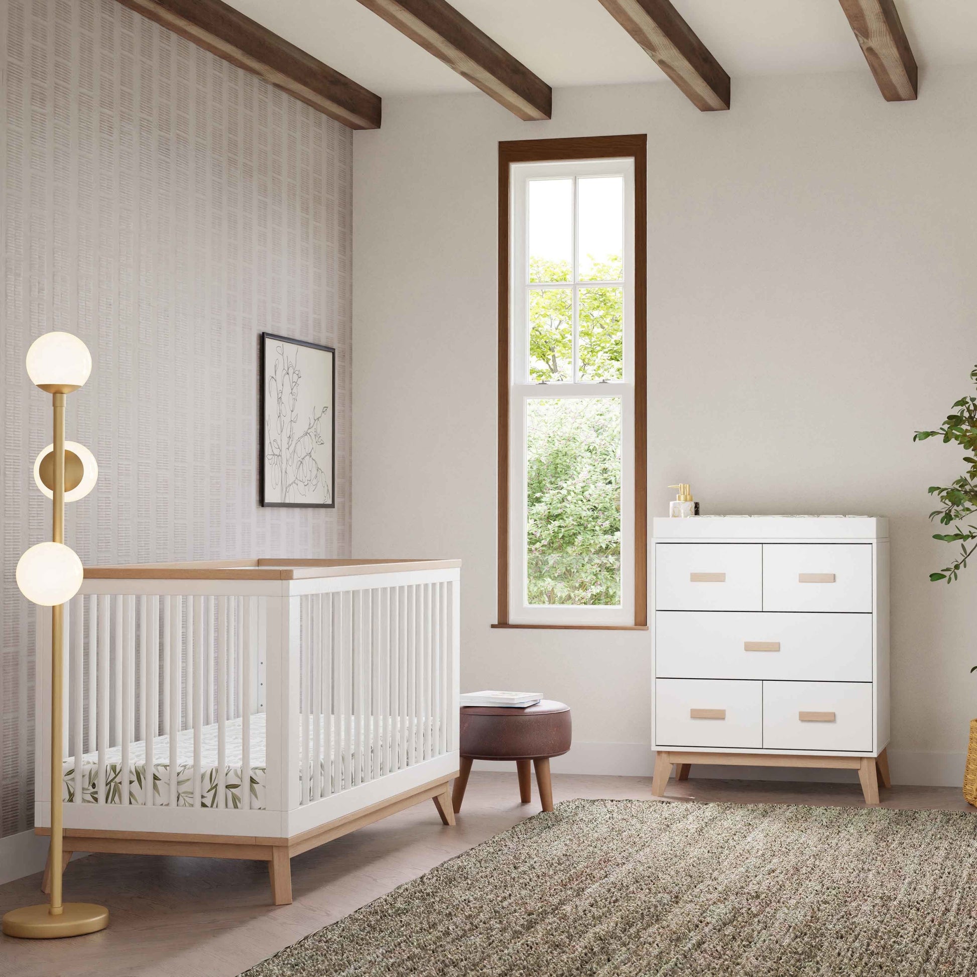 M5801WNX,Scoot 3-in-1 Convertible Crib w/ToddlerBedConversion Kit in White/WashedNatural