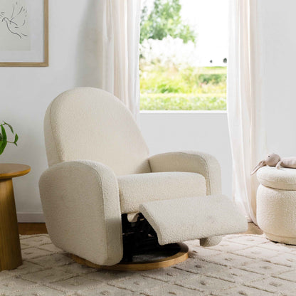 M23188WBLB,Nami Glider Recliner w/ Electronic Control and USB in Ivory Boucle w/Light Wood Base