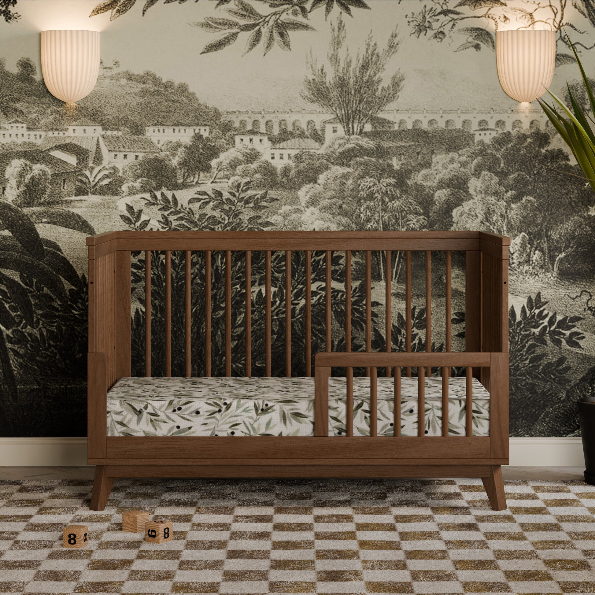 M5801NL,Scoot 3-in-1 Convertible Crib w/Toddler Bed Conversion Kit in Natural Walnut