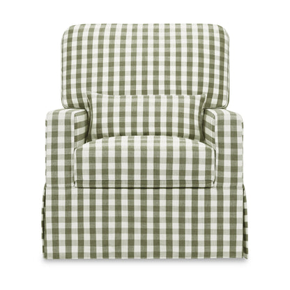M21787GGH,Crawford Pillowback Comfort Swivel Glider in Moss Green Gingham