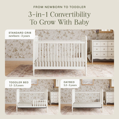 M7101RW,Liberty 3-in-1 Convertible Spindle Crib w/Toddler Bed Conversion Kit in Warm White