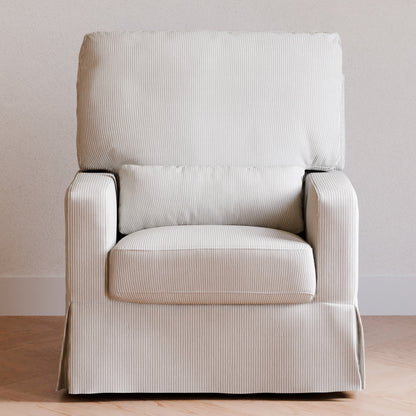 M21787FCS,Crawford Pillowback Comfort Swivel Glider in Fog Chatham Stripe Performance Eco-Weave