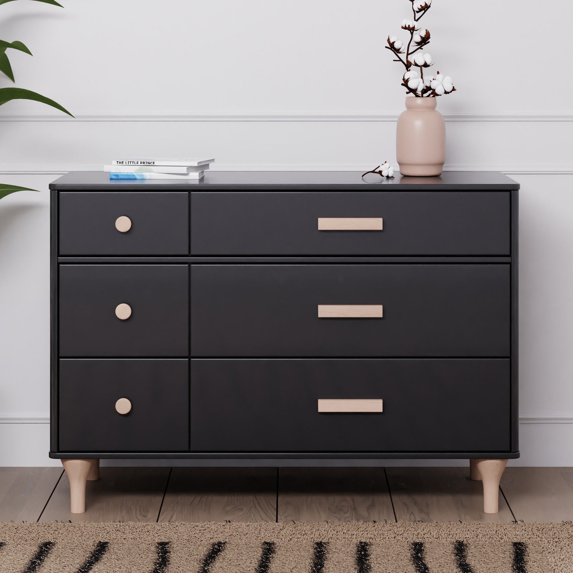 M9016BNX,Lolly 6-Drawer Double Dresser  Assembled in Black/Washed natural