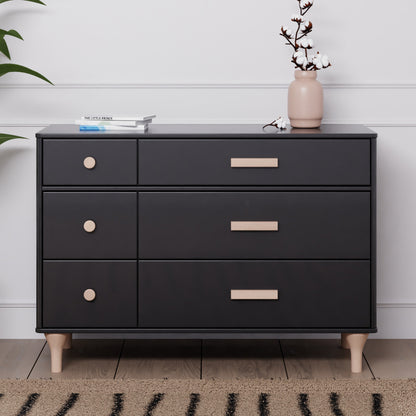 M9016BNX,Lolly 6-Drawer Double Dresser  Assembled in Black/Washed natural