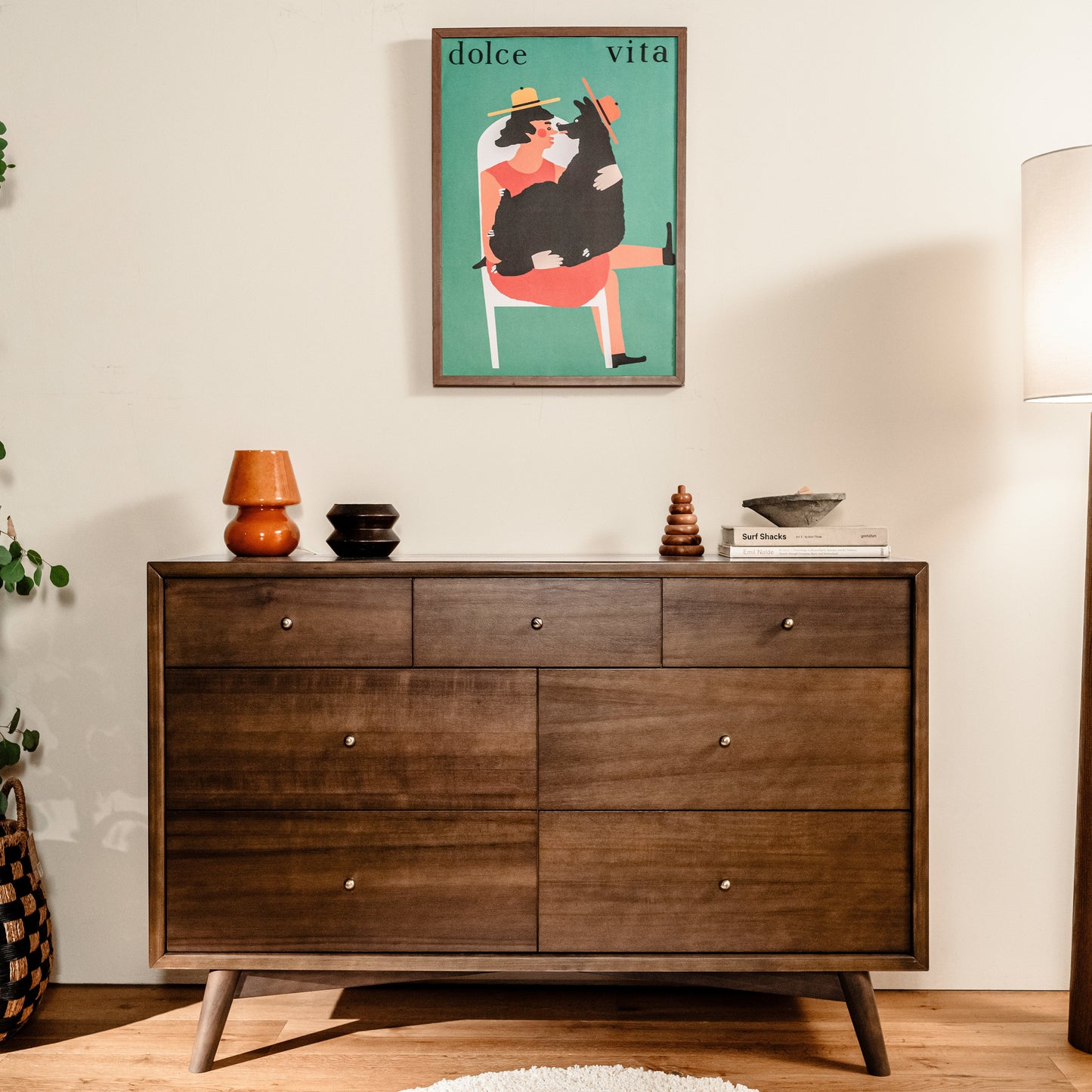 M15916NL,Palma 7-Drawer Double Dresser  Assembled in Natural Walnut