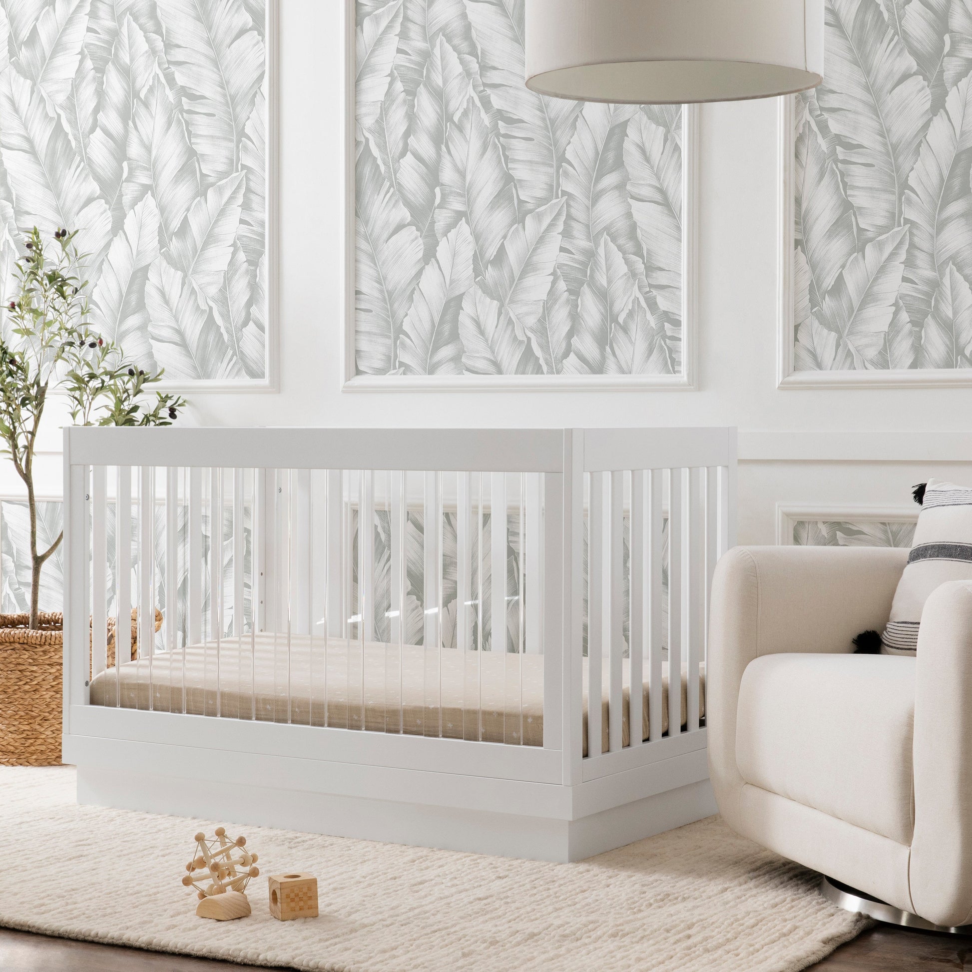 M8601KW,Harlow 3-in-1 Convertible Crib w/Toddler Bed Conversion Kit in White/Acrylic