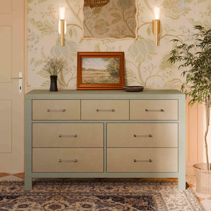 M24816FSPSEW,Eloise 7-Drawer Assembled Dresser in French Sage and Performance Sand Eco-Weave