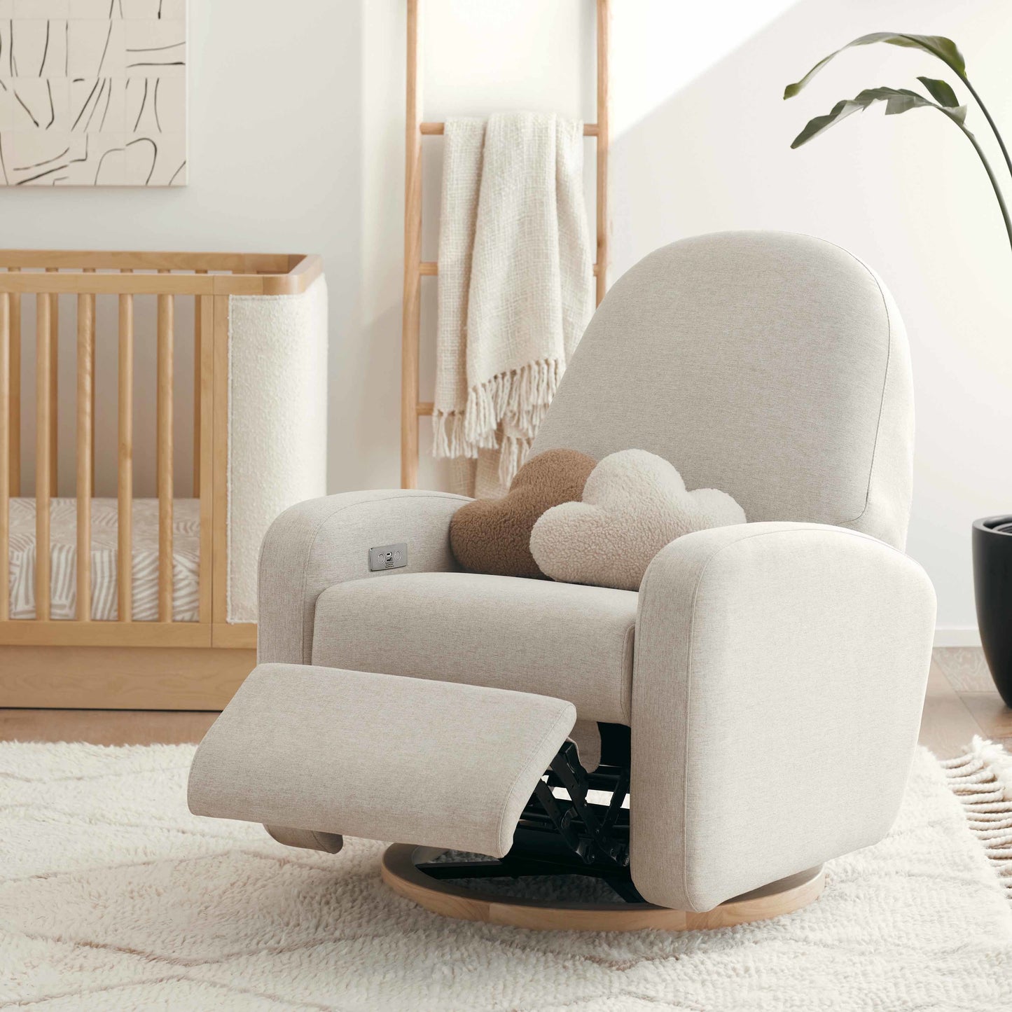 M23188PBEWLB,Nami Glider Recliner w/ Electronic Control and USB in Performance Beach Eco-Weave w/ Light Wood Base