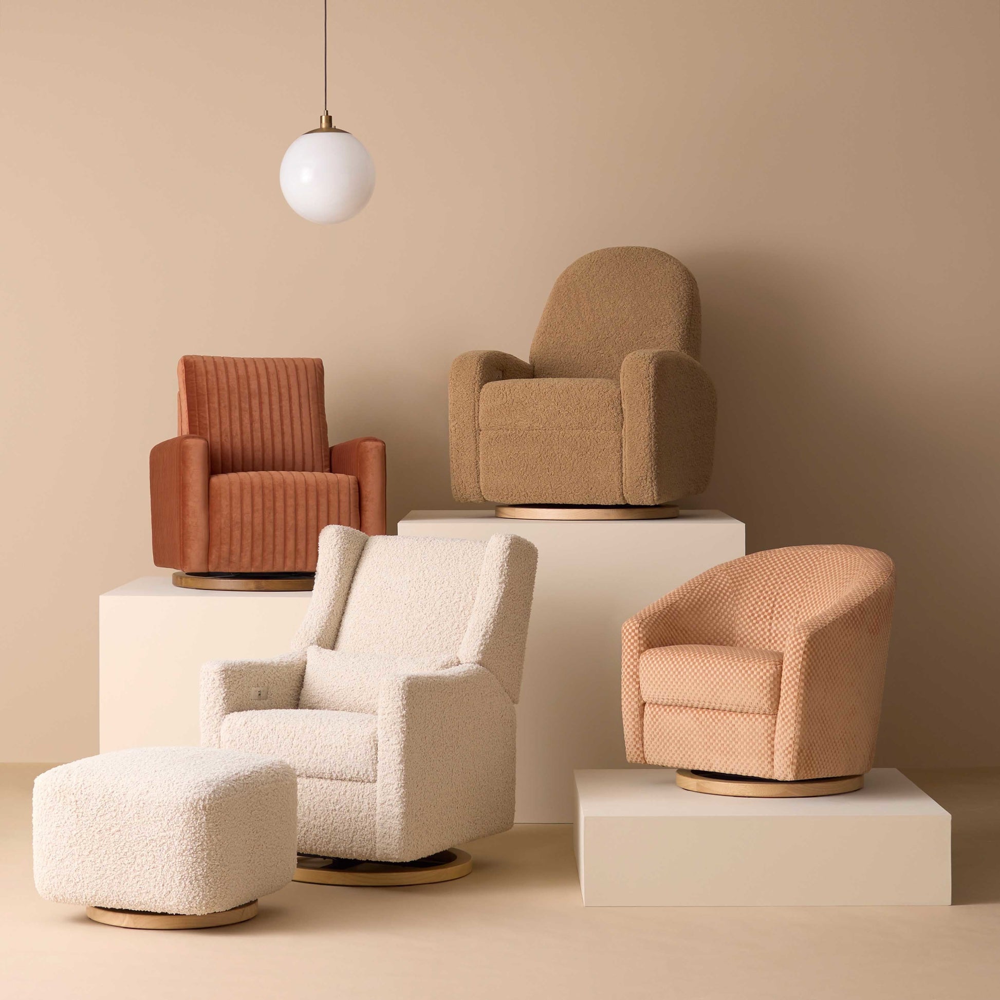 M26687RTVDB,Poe Channeled Swivel Glider in Rust Velvet with Dark Wood Base