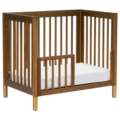 M12998NLGLD,Gelato 4-in-1 Convertible Mini Crib and Twin bed in Natural Walnut Finish with Gold Feet