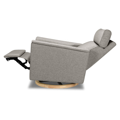 B17186PGEWLB,Willa Plus Power Glider Recliner w/ Power Headrest in Performance Grey Eco-Weave w/Light Wood Base
