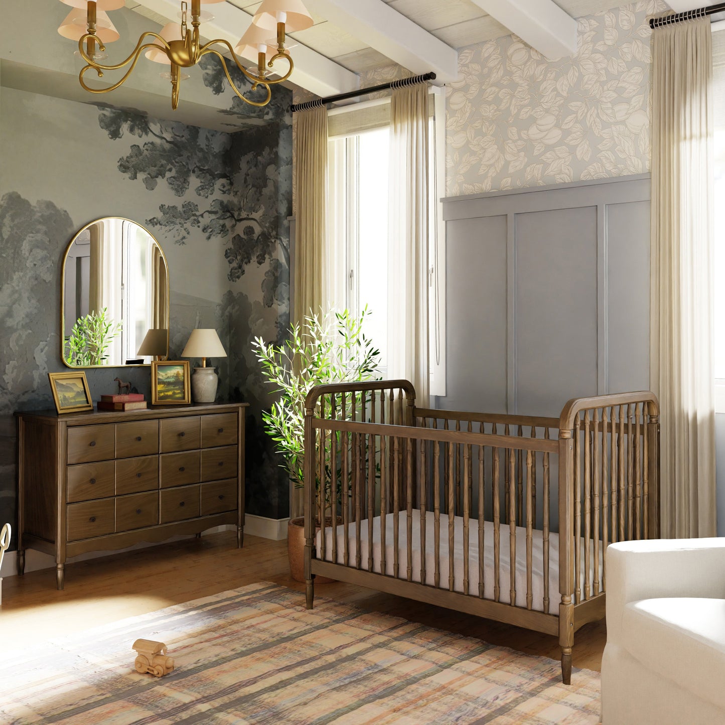 M7101NL,Liberty 3-in-1 Convertible Spindle Crib w/Toddler Bed Conversion Kit in Natural Walnut